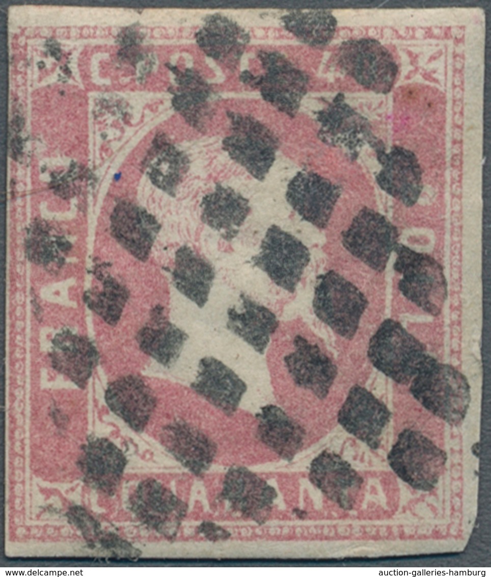 Italien - Altitalienische Staaten: Sardinien: 1851. 40 Centesimi Rose, Cancelled By Mute Sarde Rhomb - Sardinien