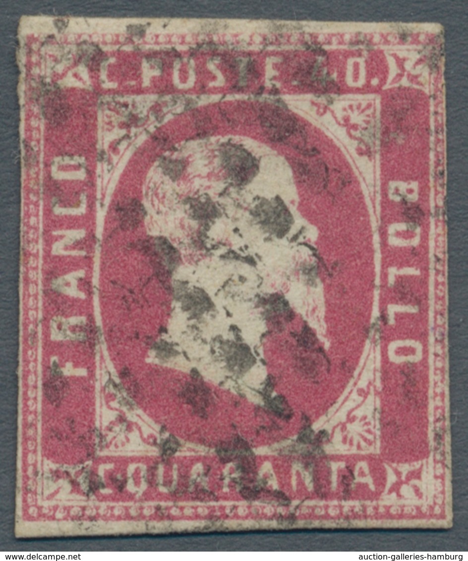 Italien - Altitalienische Staaten: Sardinien: 1851, 40 C Red (rosa Carmino Vivo, Sassone 3 B), Narro - Sardinia