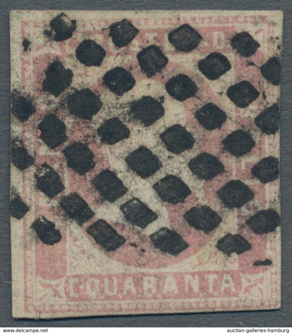 Italien - Altitalienische Staaten: Sardinien: 1851, 40 C. (pale) Lilacrose, 3 Sides Large Margins An - Sardinia