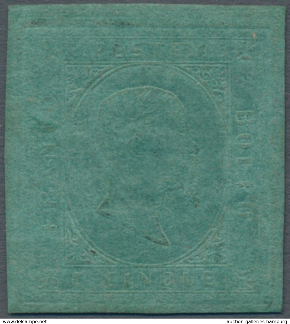 Italien - Altitalienische Staaten: Sardinien: 1853, 5 C Blue-green Unused Without Gum, All Sides Wit - Sardinia