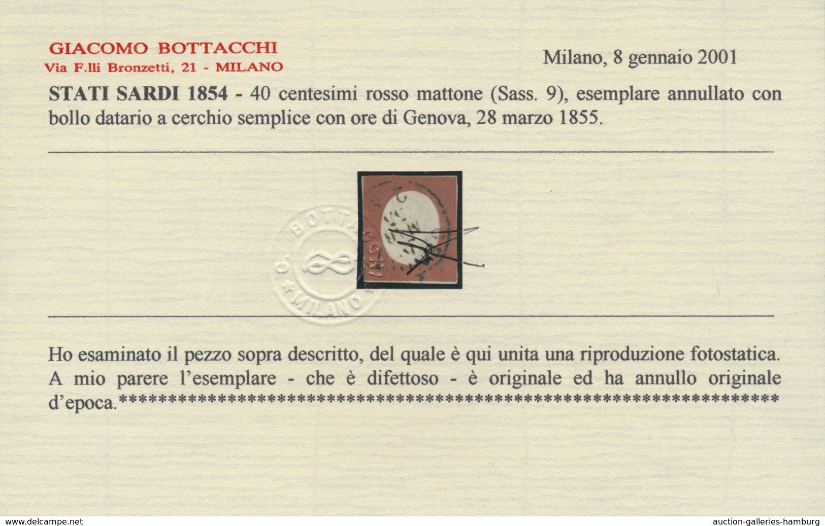 Italien - Altitalienische Staaten: Sardinien: 1854, 40 C Brick-red, Close Margins, Used With Cds GEN - Sardinia