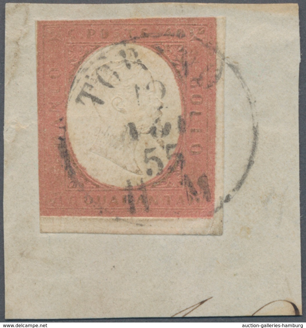 Italien - Altitalienische Staaten: Sardinien: 1854, 40 R Red, Two Side Touched, Two Side Wide Margin - Sardinia