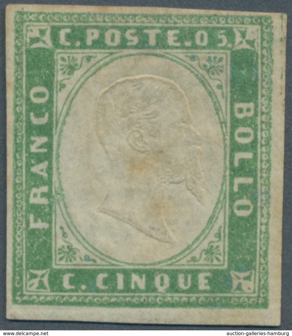 Italien - Altitalienische Staaten: Sardinien: 1855, 5 Cent. Verde Pisello (green) Mint With Parts Of - Sardinia