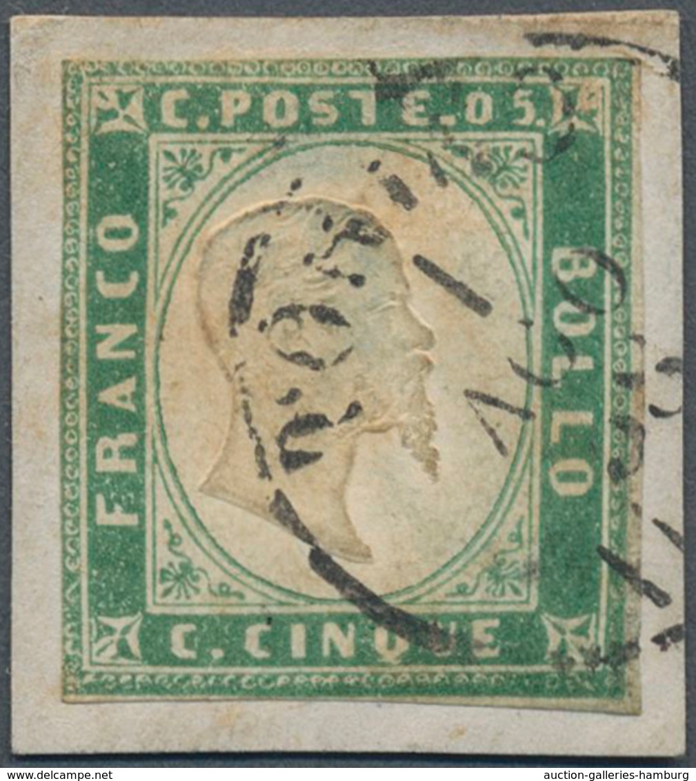 Italien - Altitalienische Staaten: Sardinien: 1855, 5c. Pea Green, Fresh Colour, Cut Into To Close M - Sardinien