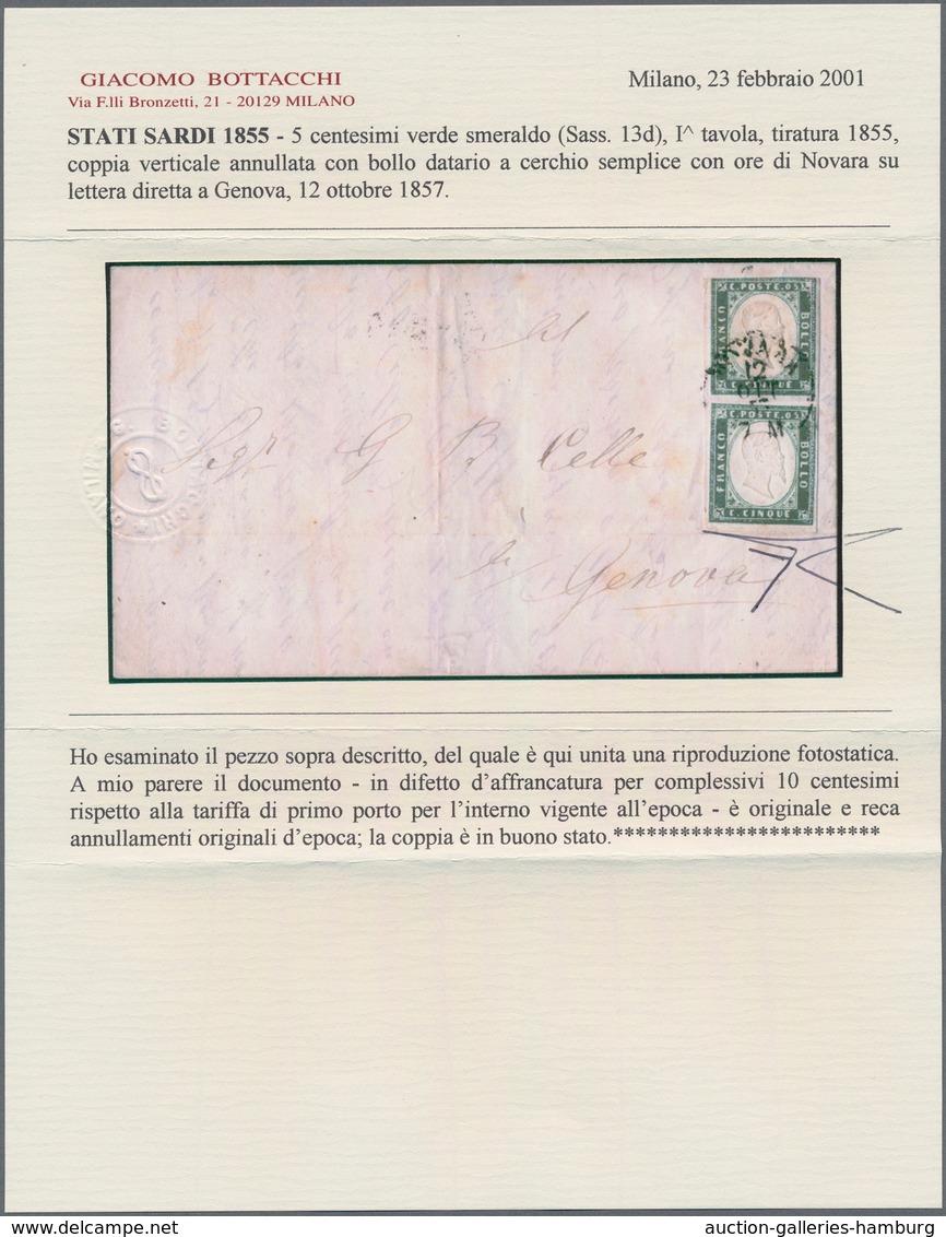 Italien - Altitalienische Staaten: Sardinien: 1855, Viktor Emanuel A Pair 5 C Emerald-green (1855 Is - Sardaigne