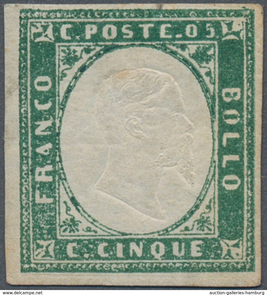 Italien - Altitalienische Staaten: Sardinien: 1855, 5c. Dark Emerald-green, Intense Colour, Close To - Sardinien