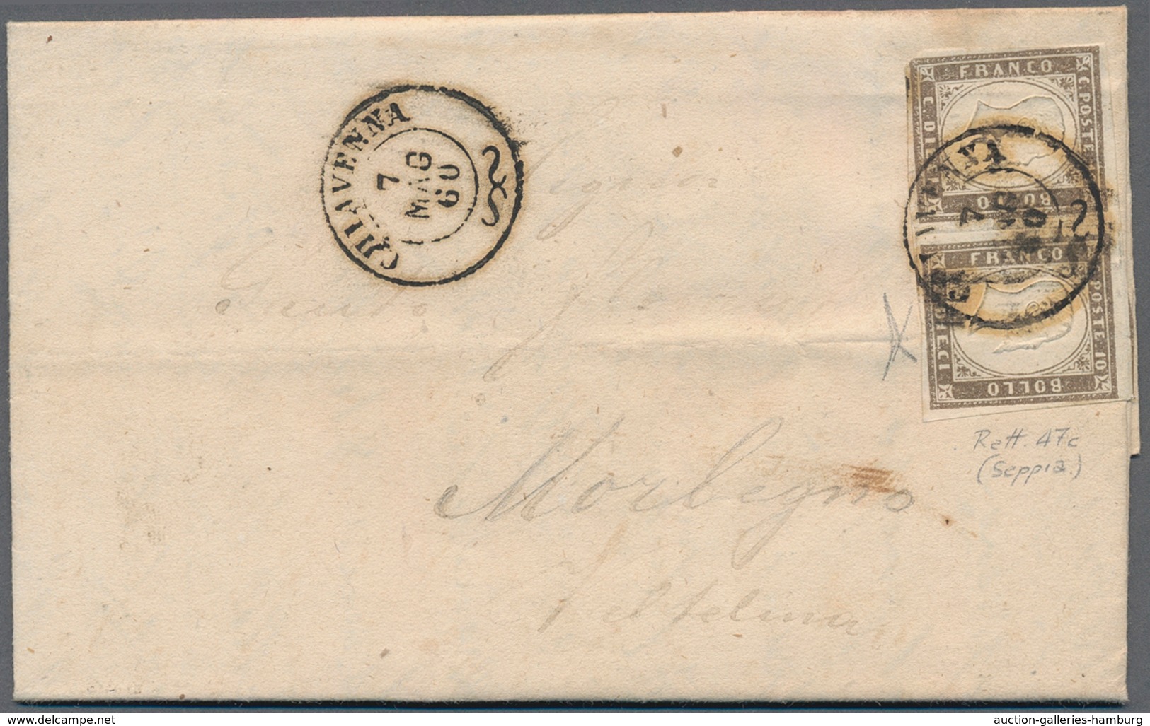 Italien - Altitalienische Staaten: Sardinien: 1855, Victor Emanuel 10 C Grey-brown (sephia Grigiastr - Sardinia