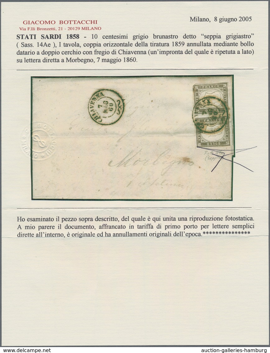 Italien - Altitalienische Staaten: Sardinien: 1855, Victor Emanuel 10 C Grey-brown (sephia Grigiastr - Sardegna