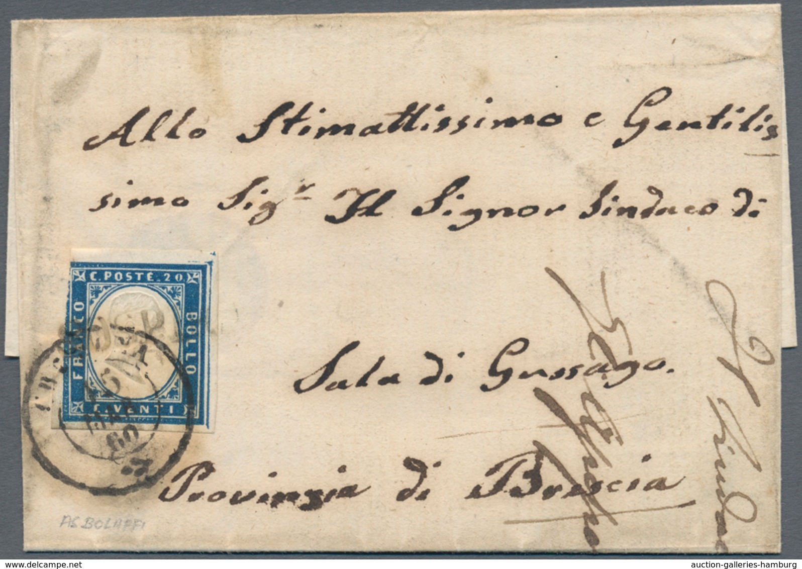 Italien - Altitalienische Staaten: Sardinien: 1860: SOSPIRO, Rare Austrian Post Mark In Block Letter - Sardinien