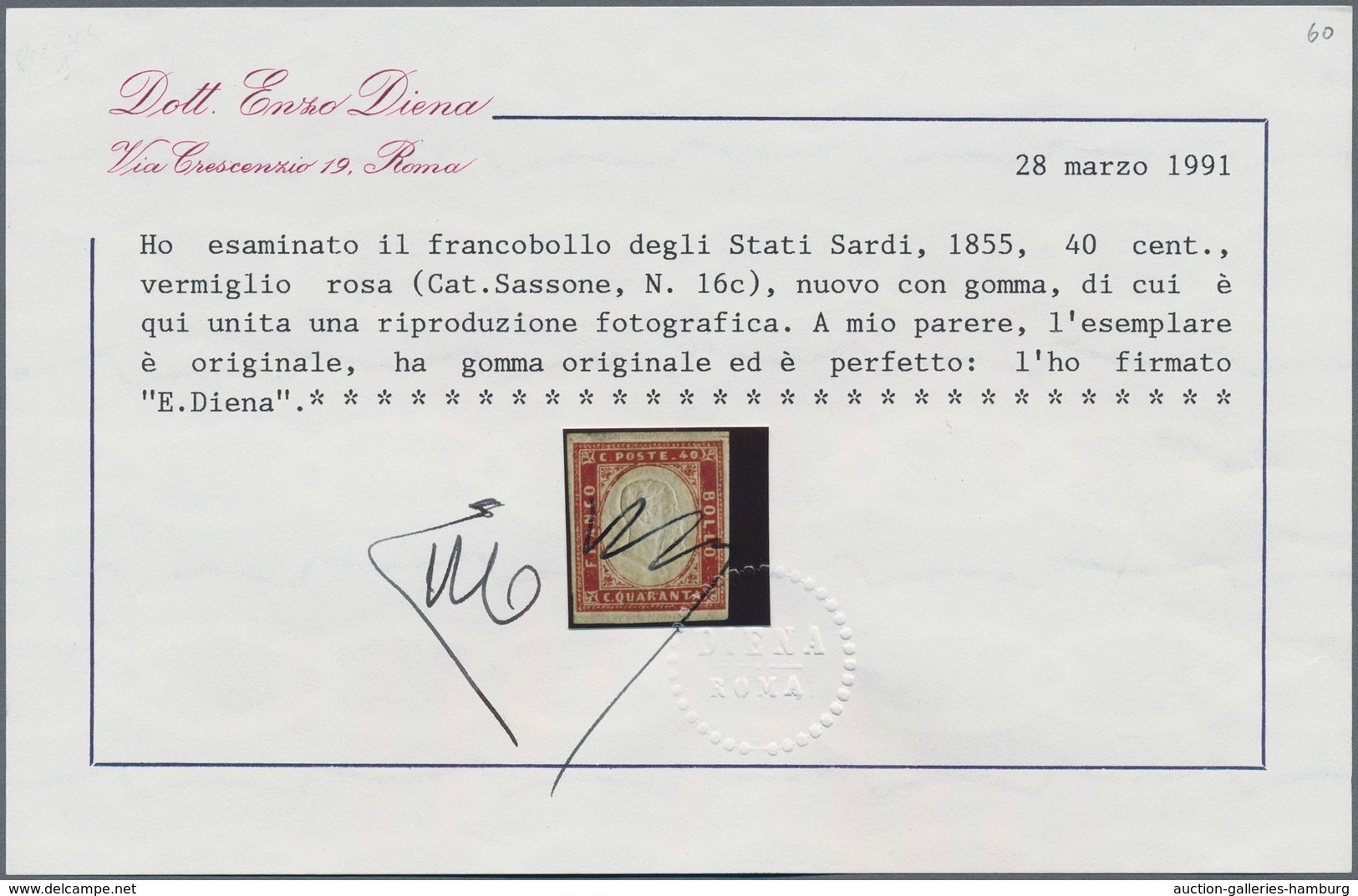 Italien - Altitalienische Staaten: Sardinien: 1855, 40c. Rose-vermilion, Bright Colour, Close To Wid - Sardinien