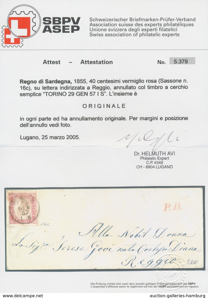 Italien - Altitalienische Staaten: Sardinien: 1855, 40 C Rose Vermilion, Close To Full Margins, Slig - Sardinien