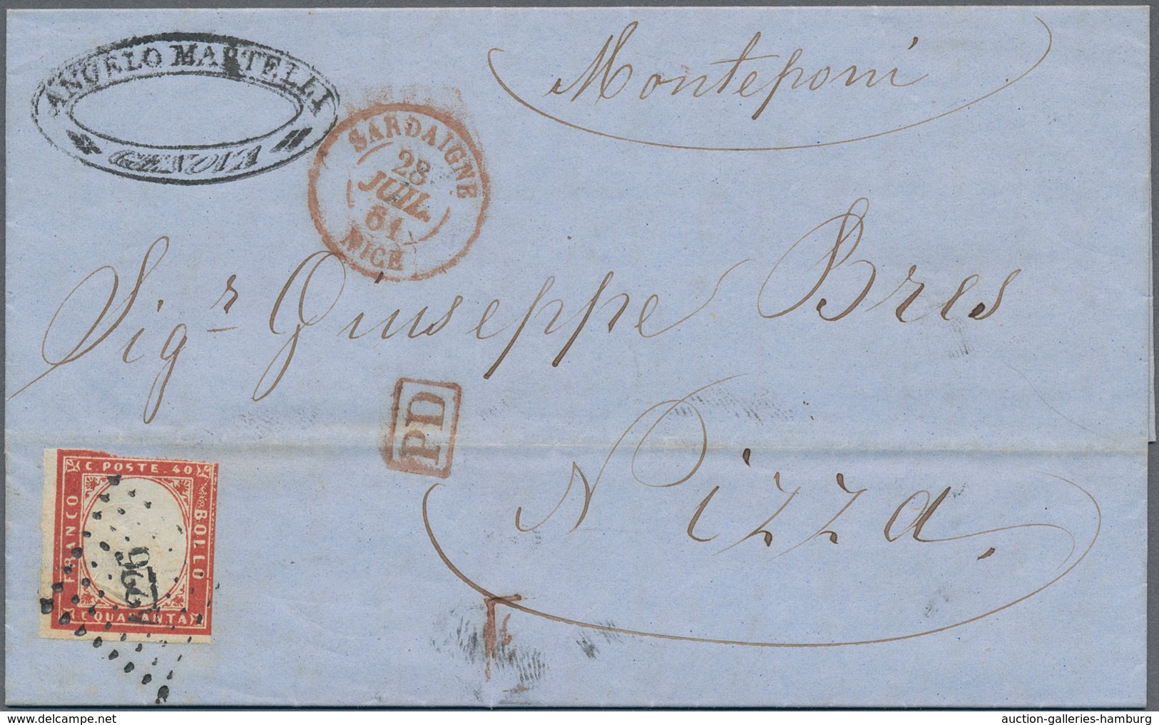 Italien - Altitalienische Staaten: Sardinien: 1861, 40 C Red Vermilion, Three Even To Full Margins, - Sardinia