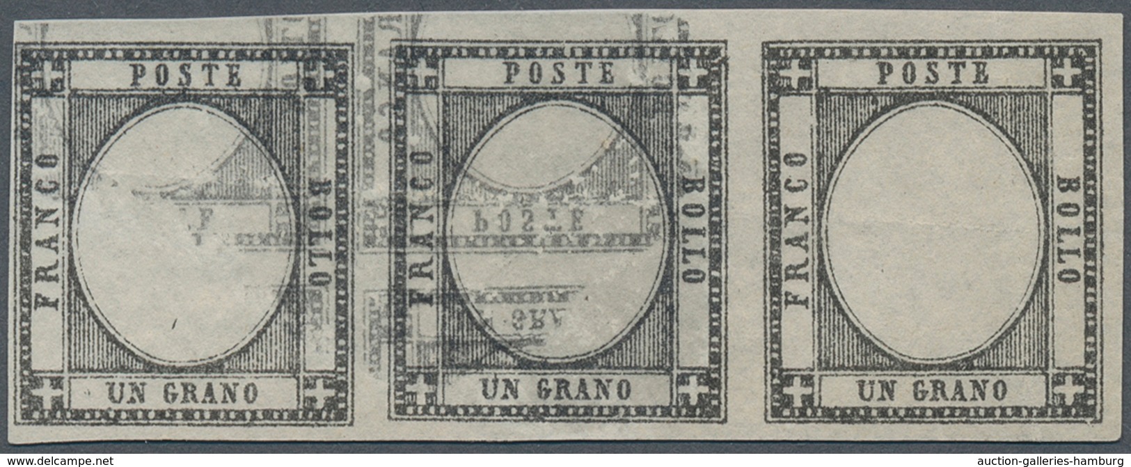 Italien - Altitalienische Staaten: Sardinien: 1861 Numerals 1 C Black In A Stripe Of Three WITHOUT E - Sardinien