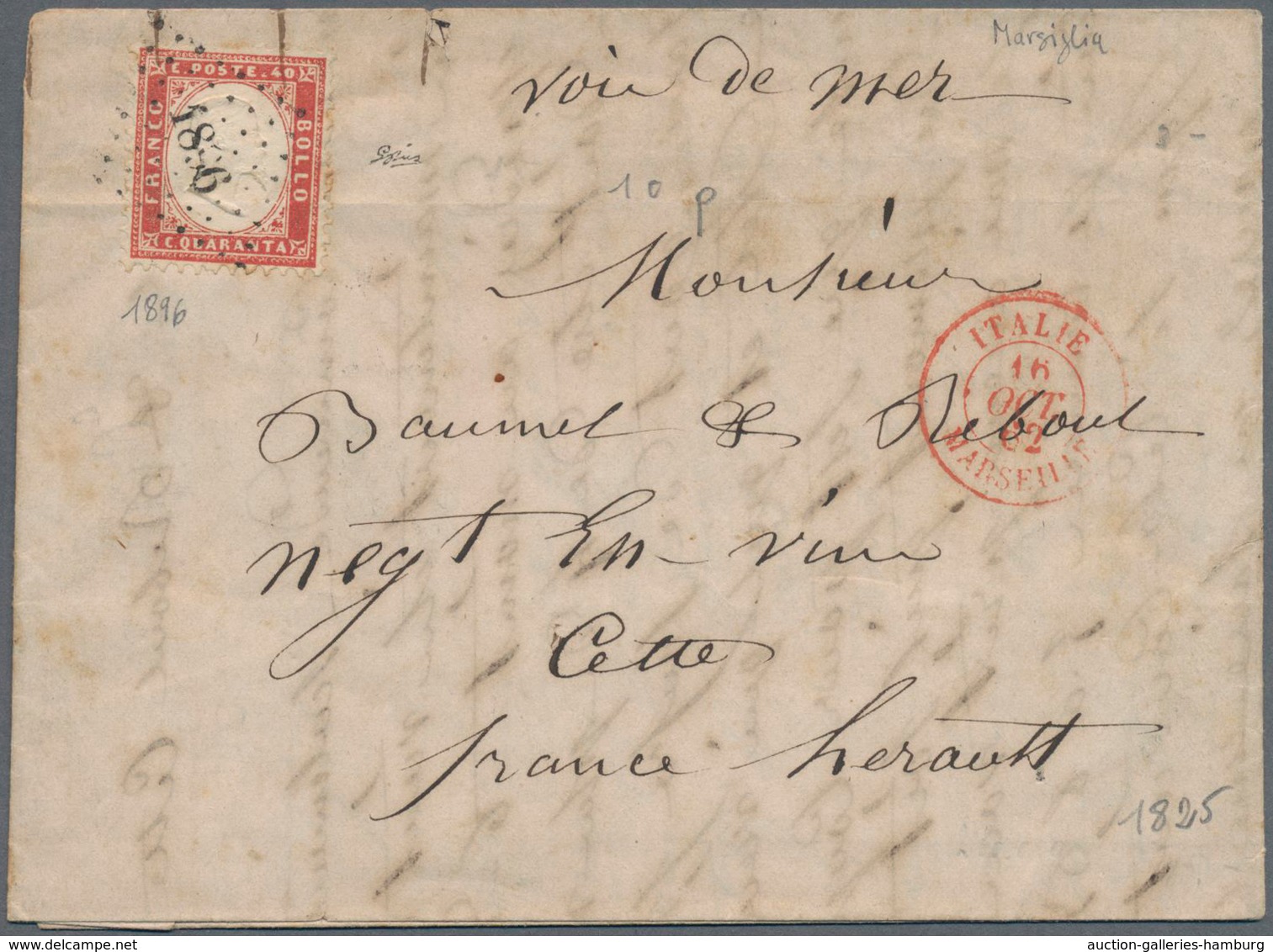 Italien - Altitalienische Staaten: Sardinien: 1862, 40 C Carmine Single Franking Cancelled With Dot - Sardinia