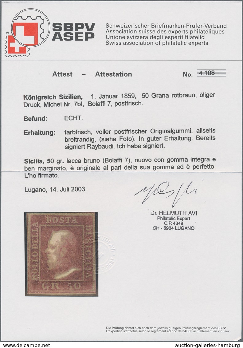 Italien - Altitalienische Staaten: Sizilien: 1859. 50 Grana Brown, "oily Print", Wide Margins, Full - Sizilien