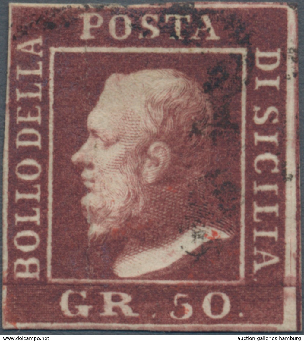 Italien - Altitalienische Staaten: Sizilien: 1859, 50 Gr Lilac-brown Softly Stamped With Sicilian Ho - Sicilia