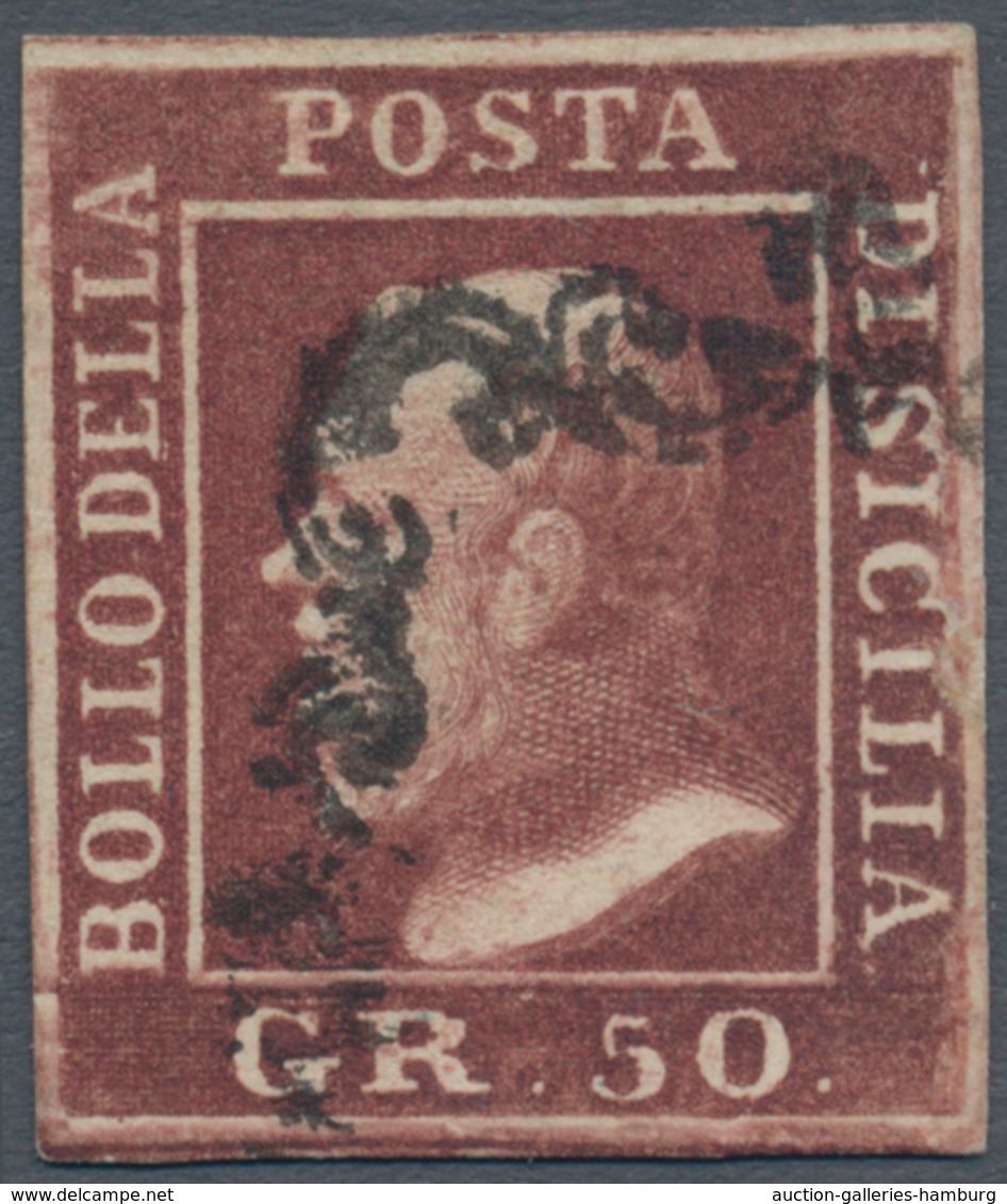 Italien - Altitalienische Staaten: Sizilien: 1859: 50 Grana, Red Brown, Used Well Margined. With Cer - Sicily