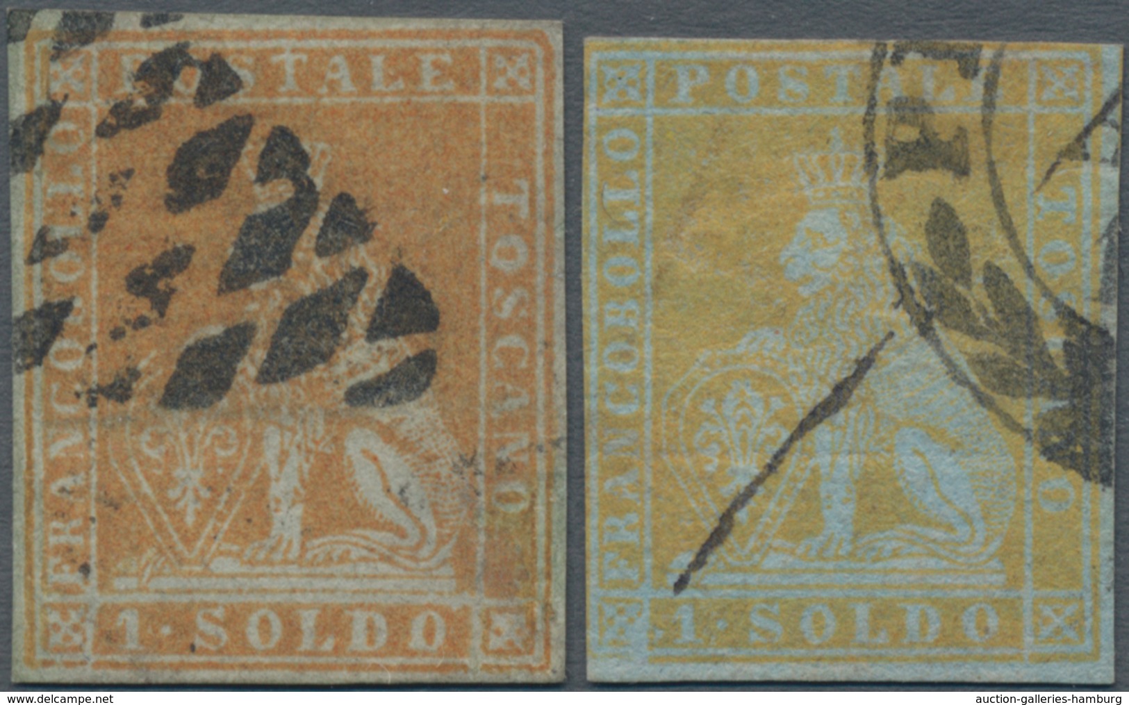 Italien - Altitalienische Staaten: Toscana: 1851, 1 So Golden Yellow And 1 So Yellow Cancelled, Both - Toskana