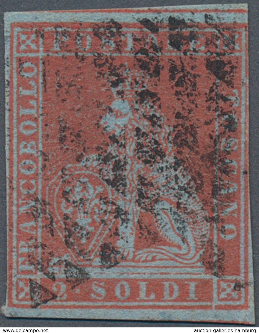 Italien - Altitalienische Staaten: Toscana: 1851, 2so. Scarlet On Bluish Paper, Fresh Colour, Slight - Tuscany