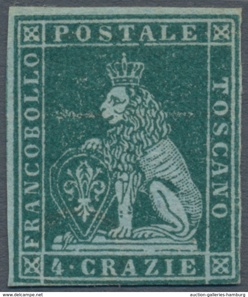 Italien - Altitalienische Staaten: Toscana: 1851: 4 Crazie Blue Green On Gray Paper, Mint With Origi - Tuscany