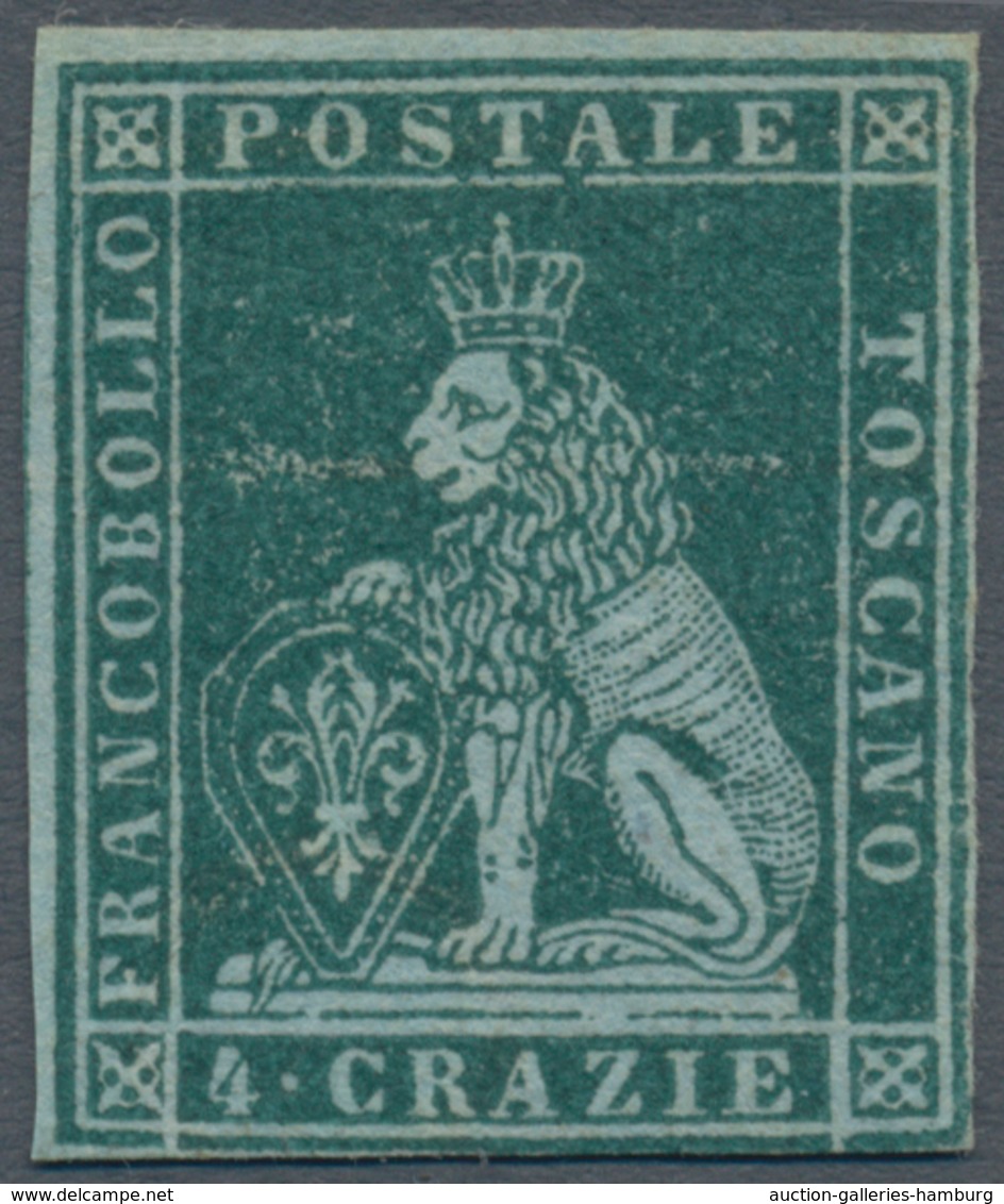 Italien - Altitalienische Staaten: Toscana: 1851: 4 Crazie Blue Green On Gray Paper, Mint With Origi - Toskana