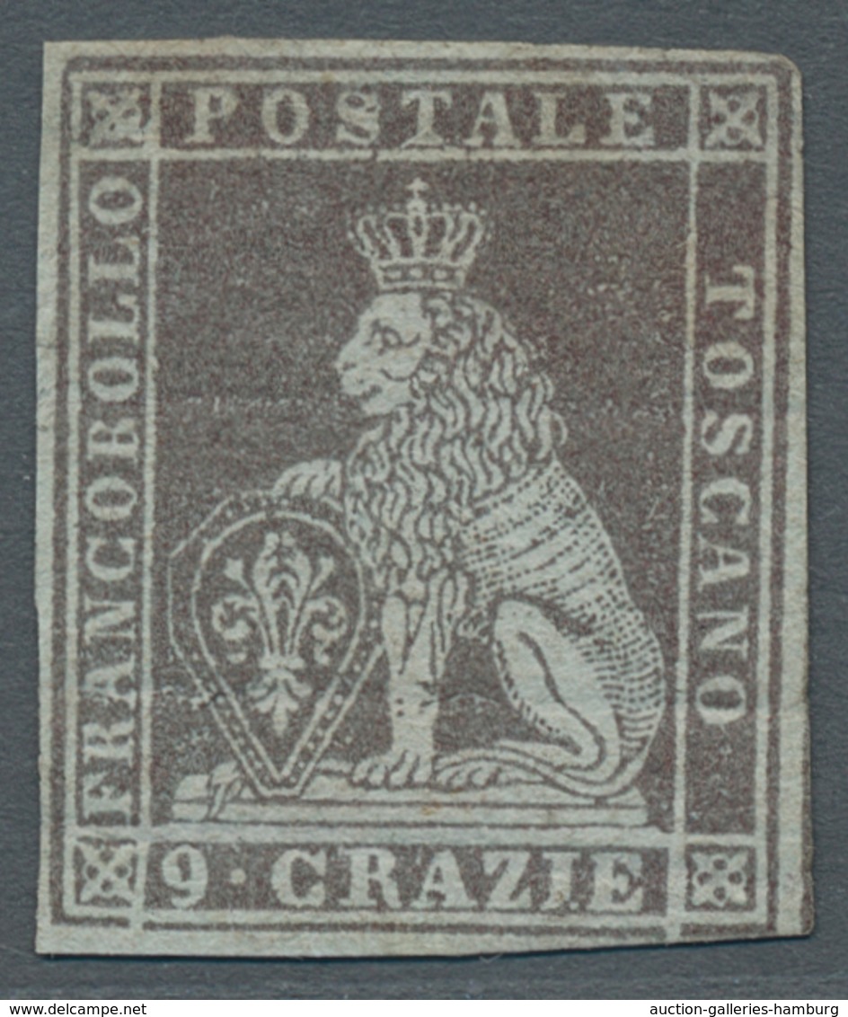 Italien - Altitalienische Staaten: Toscana: 1851, 9 Crazie Viola Bruno Chiaro Su Grigio, 9cr. Violet - Toskana