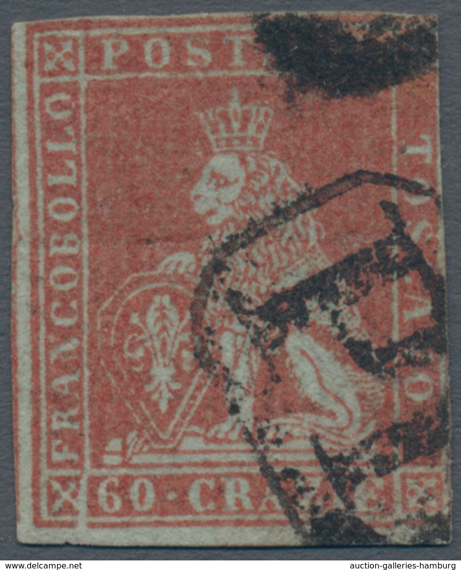 Italien - Altitalienische Staaten: Toscana: 1851: 60 Crazie Dark Scarlet On Grey, Cancelled With Fra - Tuscany