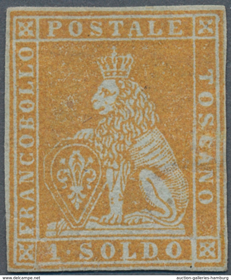 Italien - Altitalienische Staaten: Toscana: 1853, 1 Soldi Yellow On Grey Paper, Mint Little Hinged, - Toskana