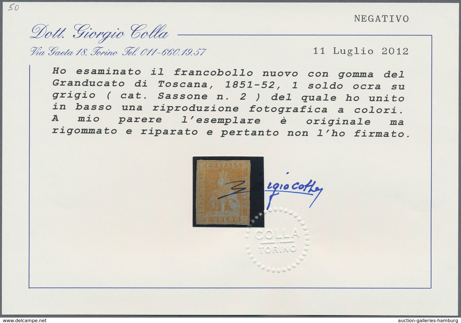 Italien - Altitalienische Staaten: Toscana: 1853, 1 Soldi Yellow On Grey Paper, Mint Little Hinged, - Tuscany