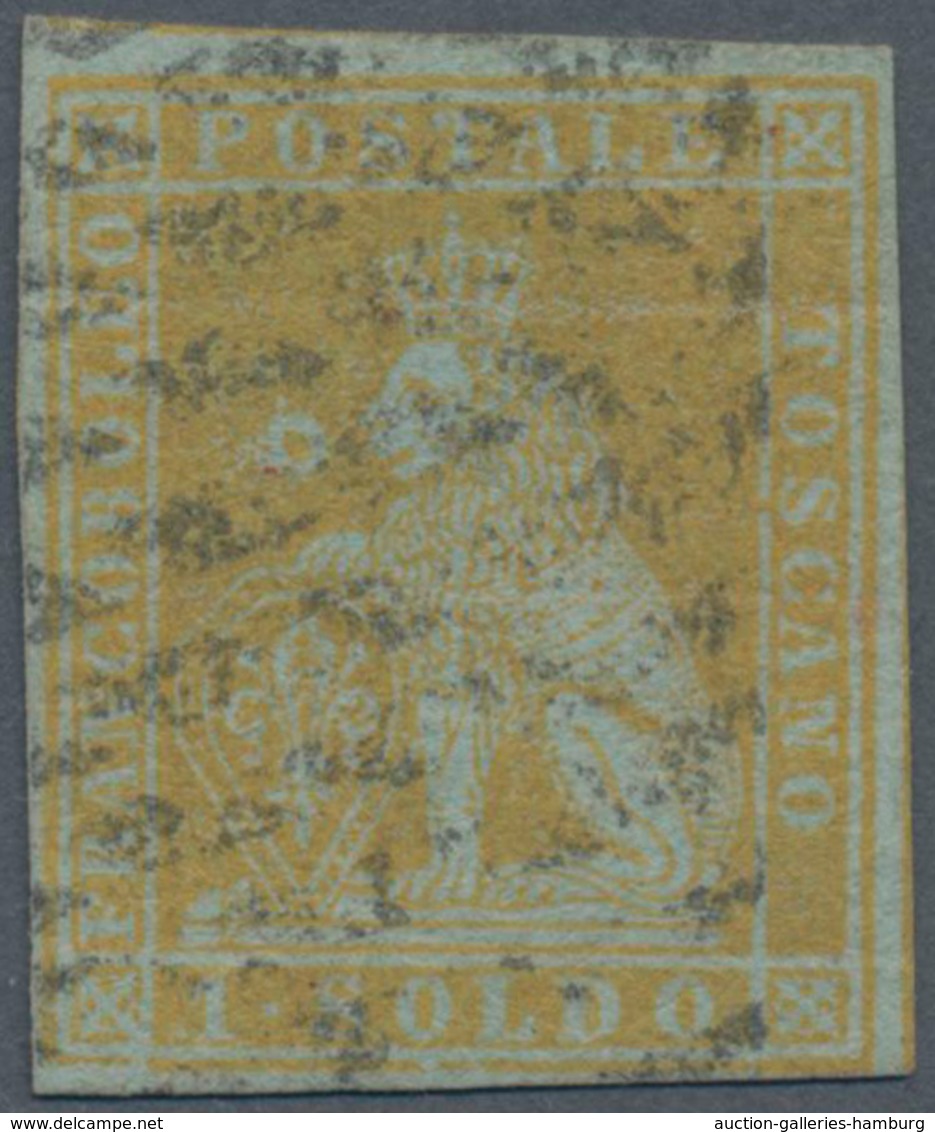 Italien - Altitalienische Staaten: Toscana: 1851, 1 So Lime Cancelled With Dotted Postmark And In Go - Tuscany