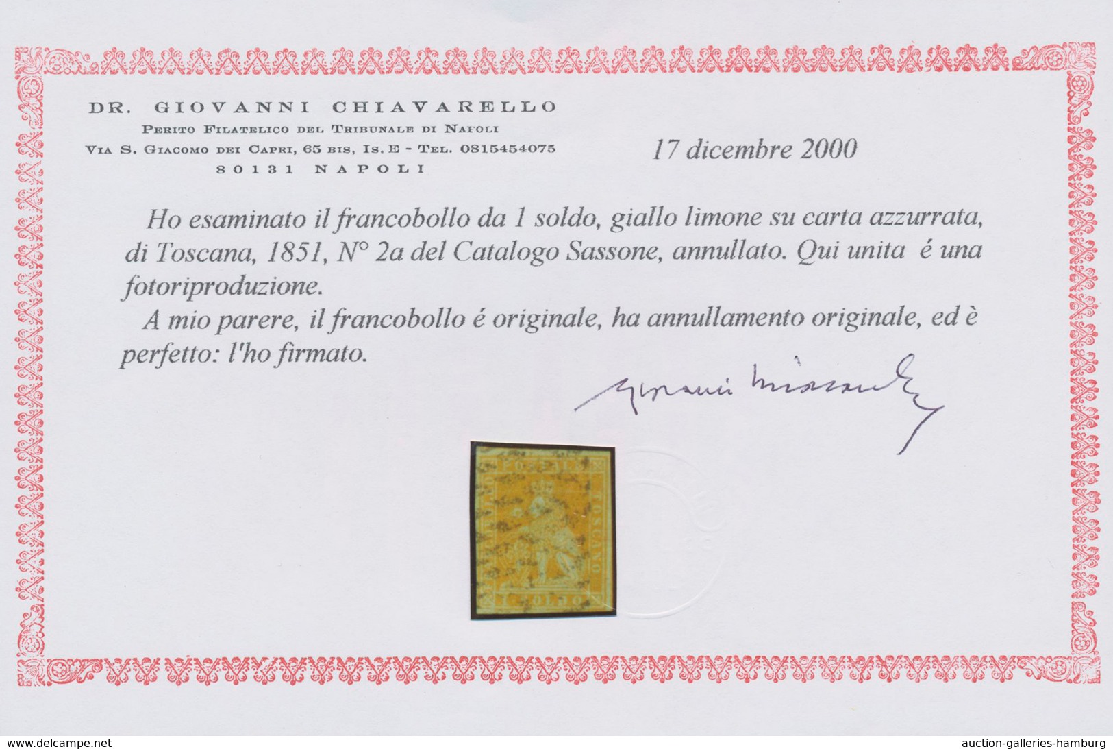 Italien - Altitalienische Staaten: Toscana: 1851, 1 So Lime Cancelled With Dotted Postmark And In Go - Toscane