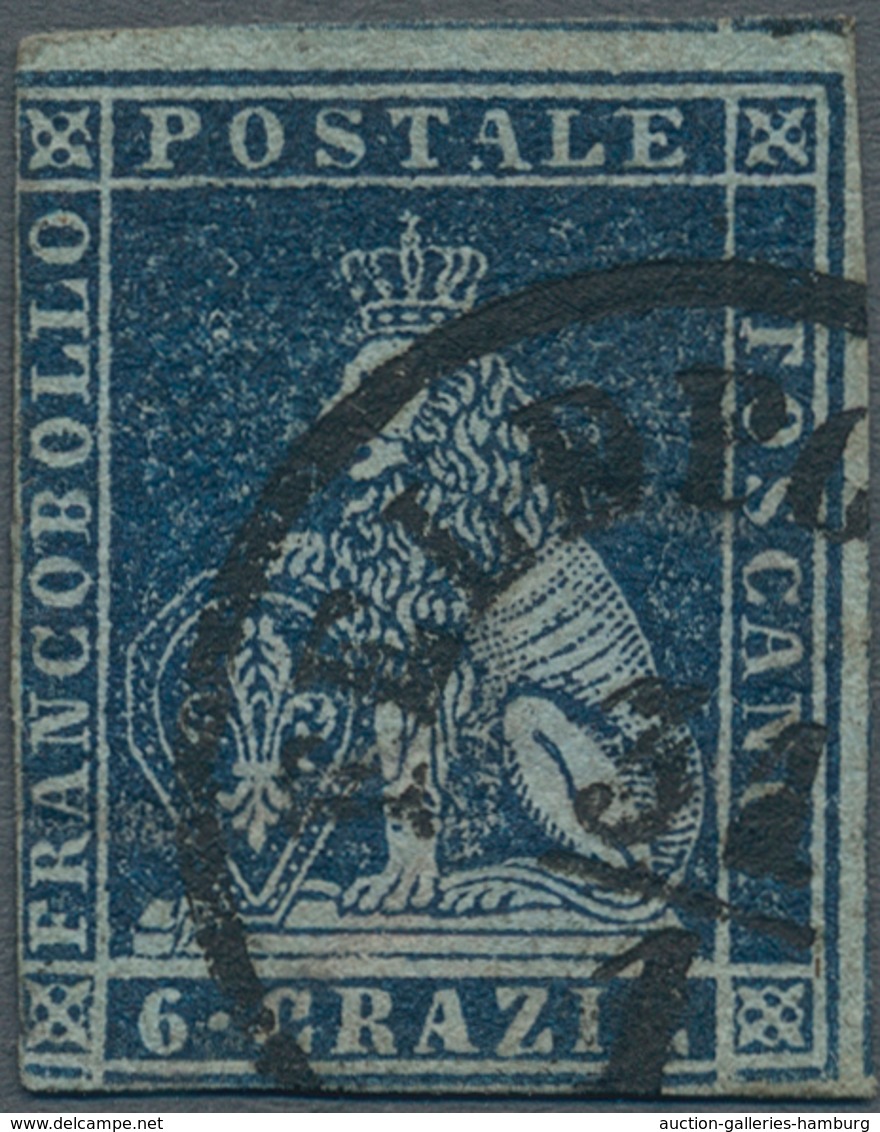 Italien - Altitalienische Staaten: Toscana: 1851. 6 Crazie Dark Blue On Bluish Paper, Cancelled With - Tuscany