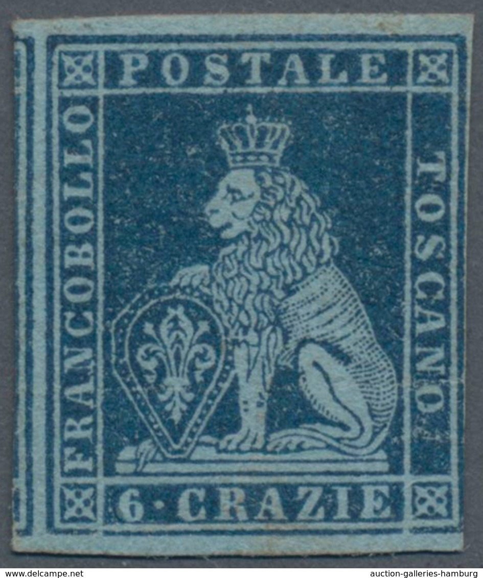 Italien - Altitalienische Staaten: Toscana: 1851, 6 Cr Indigo On Light Blue Unused With A Small Rest - Tuscany