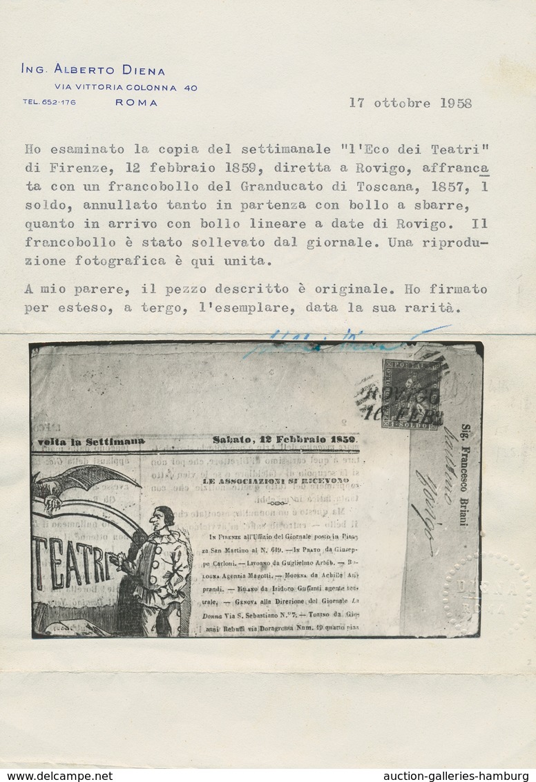 Italien - Altitalienische Staaten: Toscana: 1857. 1 Soldo Ochre, Tied To Weekly Newspaper "L' Eco De - Toskana