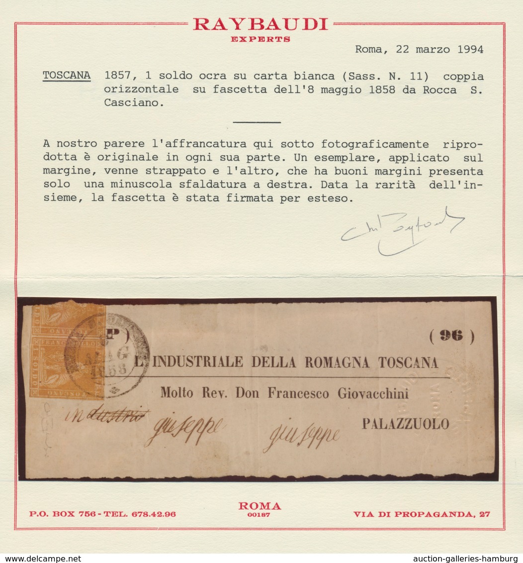 Italien - Altitalienische Staaten: Toscana: 1855: 1 Soldo Ochre, Horizontal Pair On A Wrapper Front - Tuscany