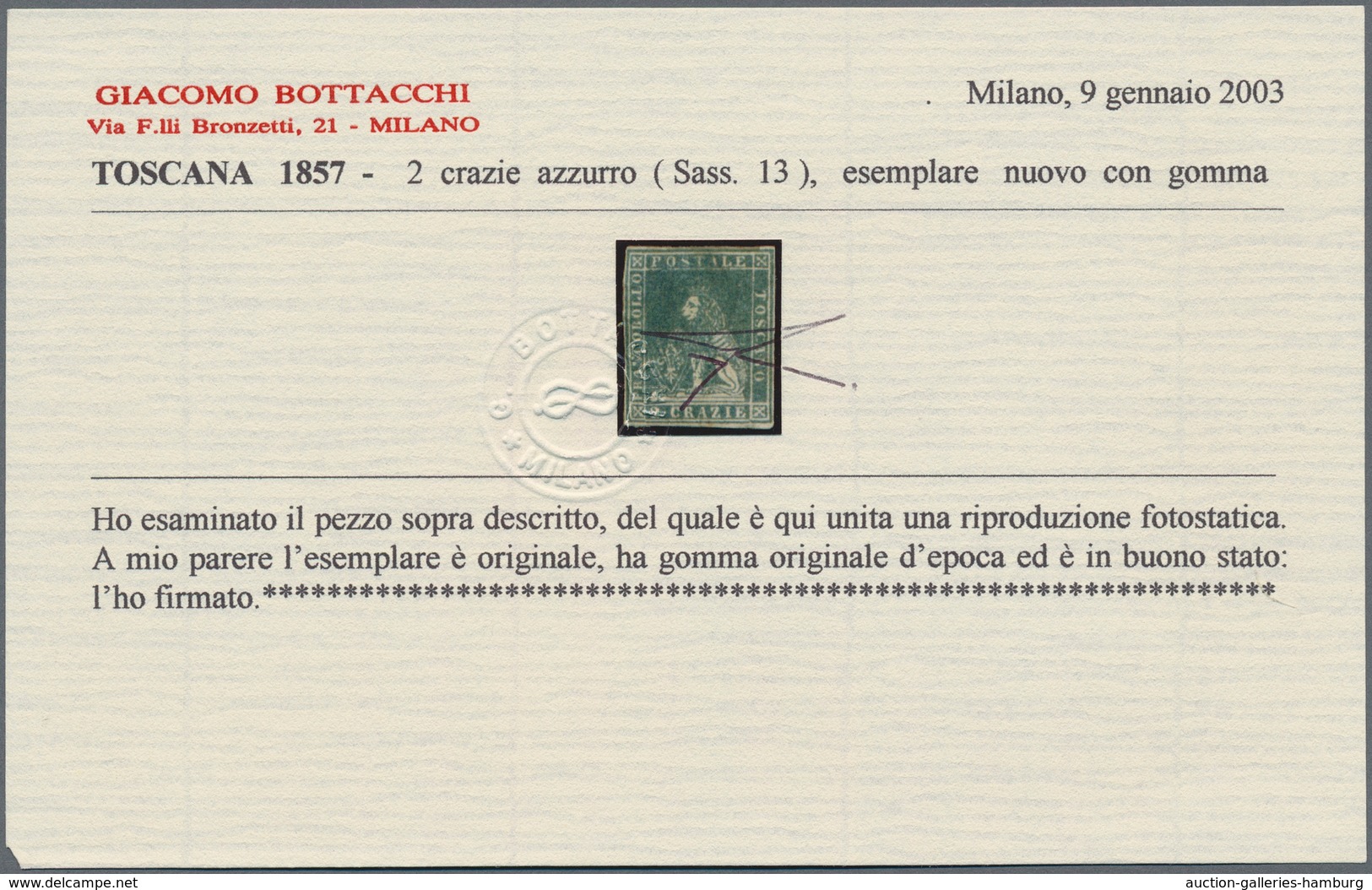 Italien - Altitalienische Staaten: Toscana: 1857, 2cr. Greenish Blue, Fresh Colour, Close To Full Ma - Toskana