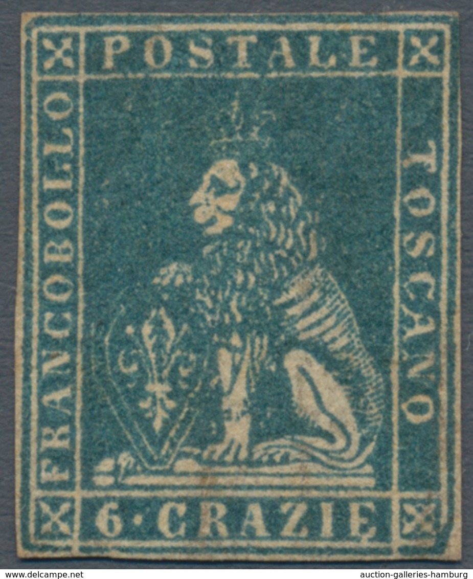 Italien - Altitalienische Staaten: Toscana: 1857, 6 Crazie Dark Blue On White Paper Mint With Origin - Tuscany
