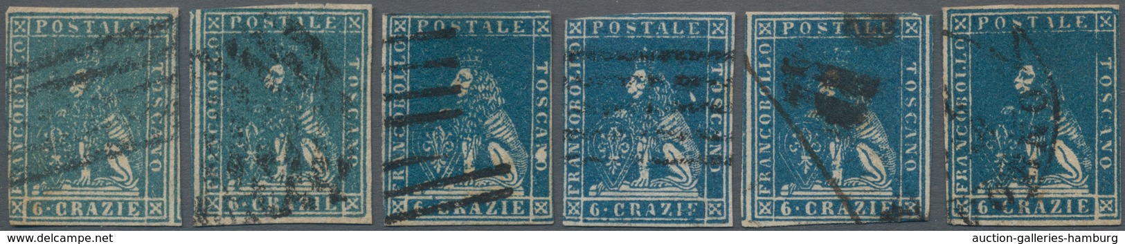 Italien - Altitalienische Staaten: Toscana: 1857, Six Stamps 6 Cr. Milky Blue To Deep Blue, A Very A - Toskana