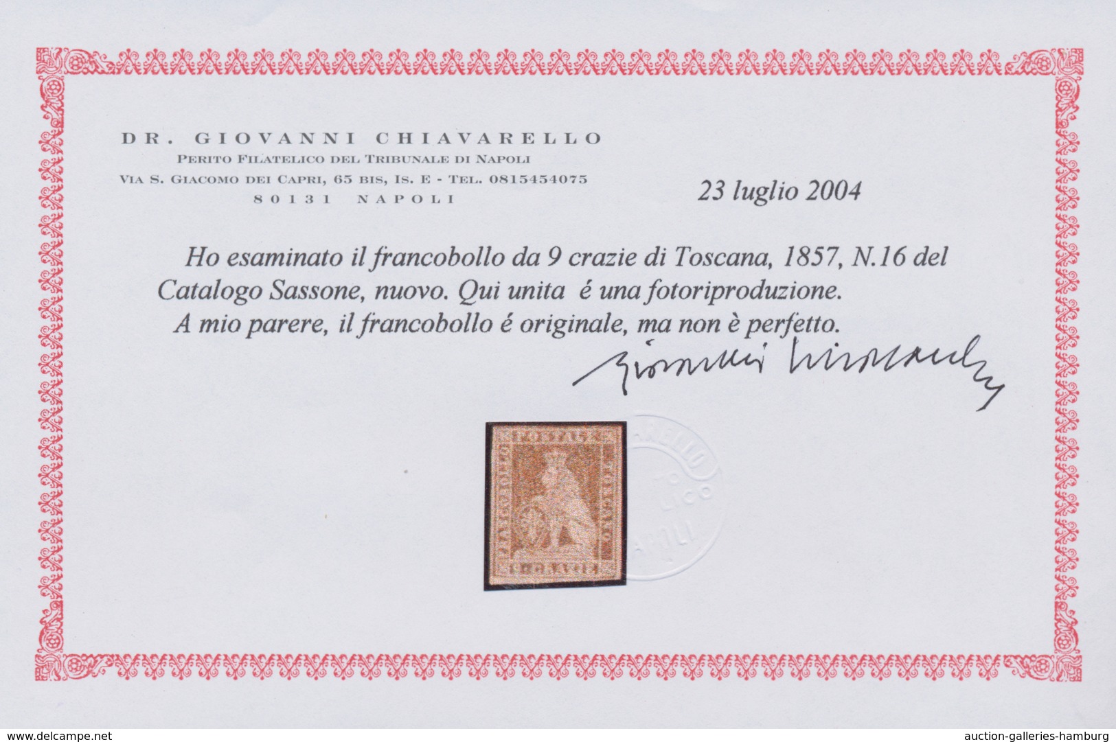 Italien - Altitalienische Staaten: Toscana: 1859, Provisional Government, 9 Cr Lilac Brown, Watermar - Tuscany