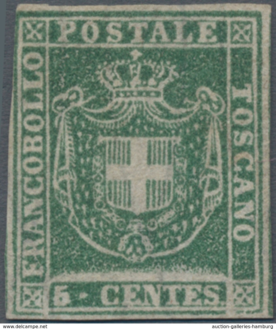 Italien - Altitalienische Staaten: Toscana: 1860, 5 Cent. Green Mint Without Gum, All Sides With Ful - Tuscany