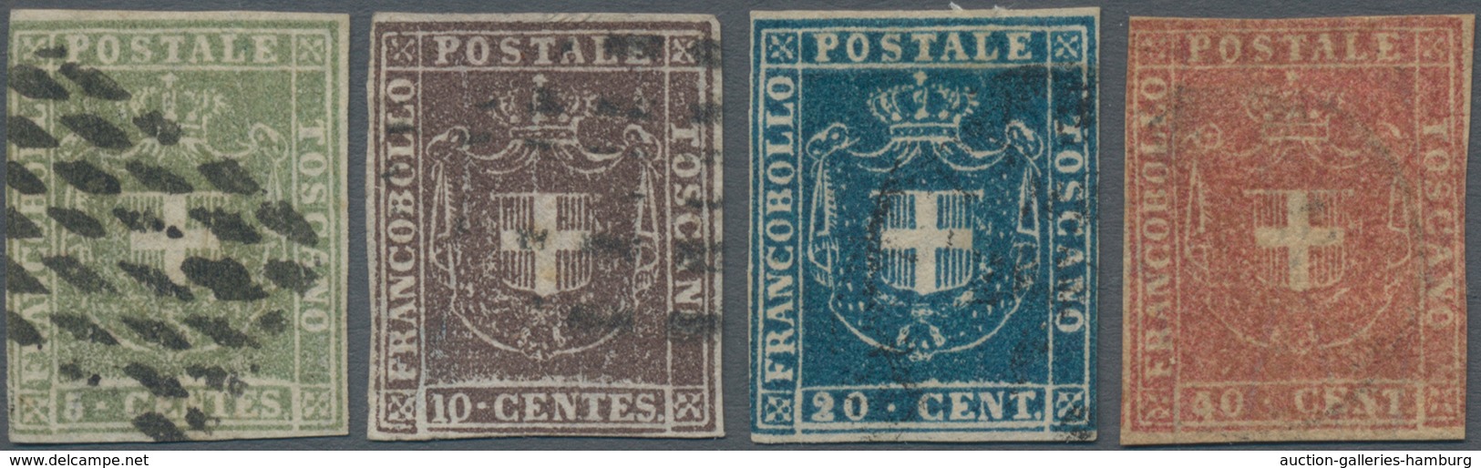 Italien - Altitalienische Staaten: Toscana: 1860, Four Stamps Set 5 C. Olive Green To 40 C. Dull Car - Tuscany