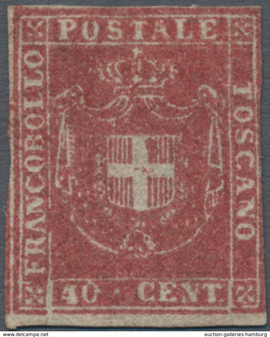 Italien - Altitalienische Staaten: Toscana: 1860, 40 Cent. Carmine Unused Without Gum, Three Sides F - Tuscany