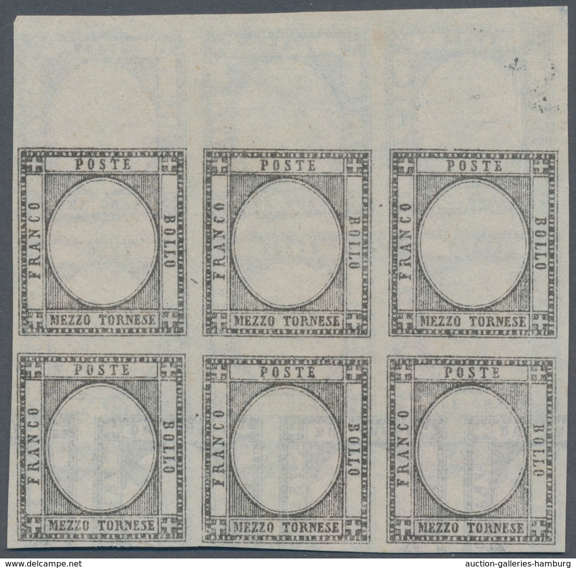 Italien: 1861, 1/2 Tornese Black On Thin Paper In Block Of Six Color Proof Without Embossing And Dou - Mint/hinged