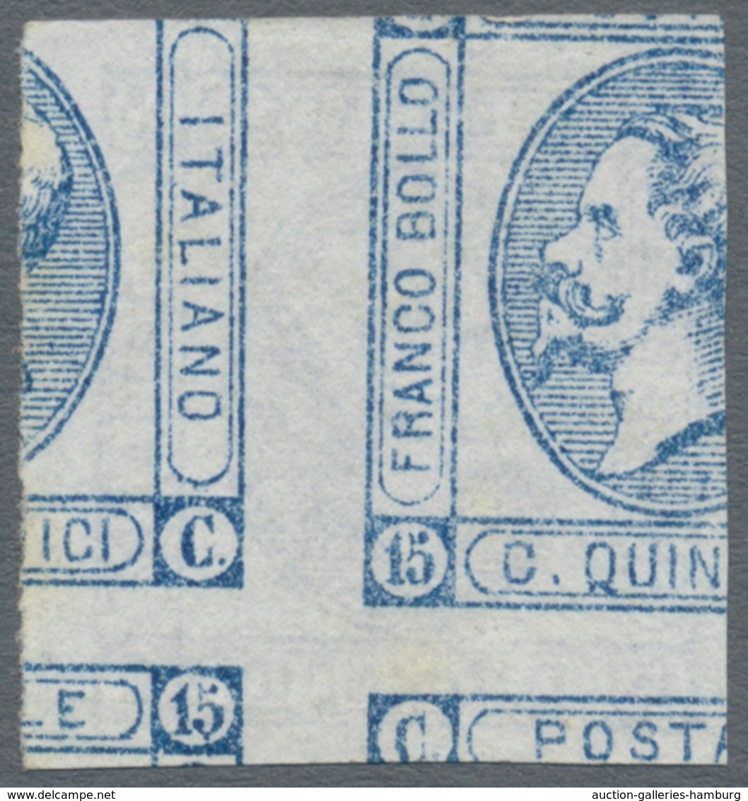 Italien: 1863, Machine Proof Of 15 Centimes "Lithographed", Without Gum. Block Of Four (with Large P - Mint/hinged