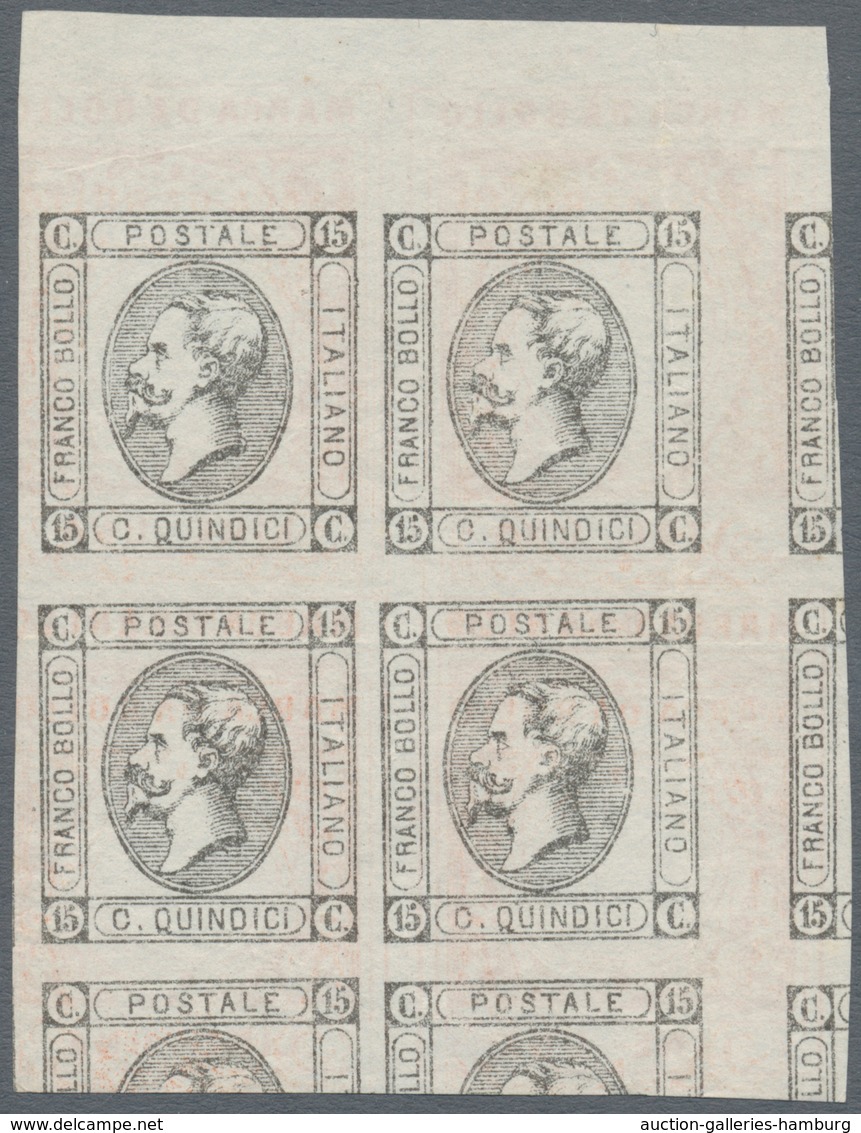 Italien: 1863, Machine Proof Of 15 Centimes "Lithographed", Without Gum. Block Of Four (with Large P - Mint/hinged