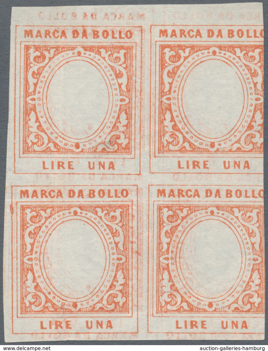 Italien: 1863, Machine Proof Of 15 Centimes "Lithographed", Without Gum. Block Of Four (with Large P - Mint/hinged