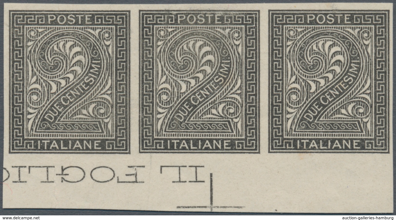 Italien: 1863, Proof In Black Of The 2 Cents "digit" Without Watermark, Without Gum And Not Perforat - Mint/hinged