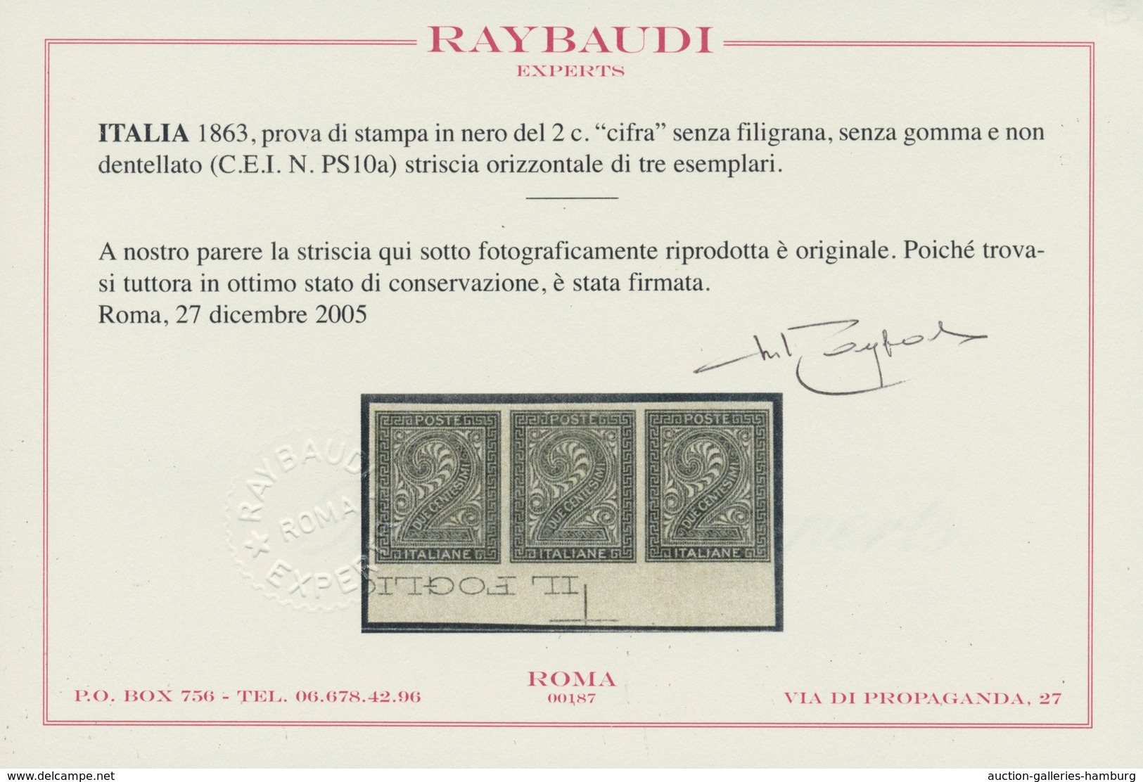 Italien: 1863, Proof In Black Of The 2 Cents "digit" Without Watermark, Without Gum And Not Perforat - Mint/hinged