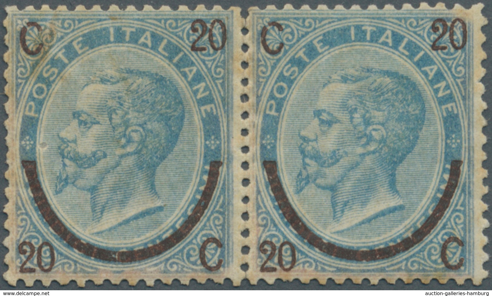 Italien: 1865, 20c. On 15c. Blue, Type I, Horizontal Pair Of Good Centering, Normally Perforated, Mi - Ungebraucht