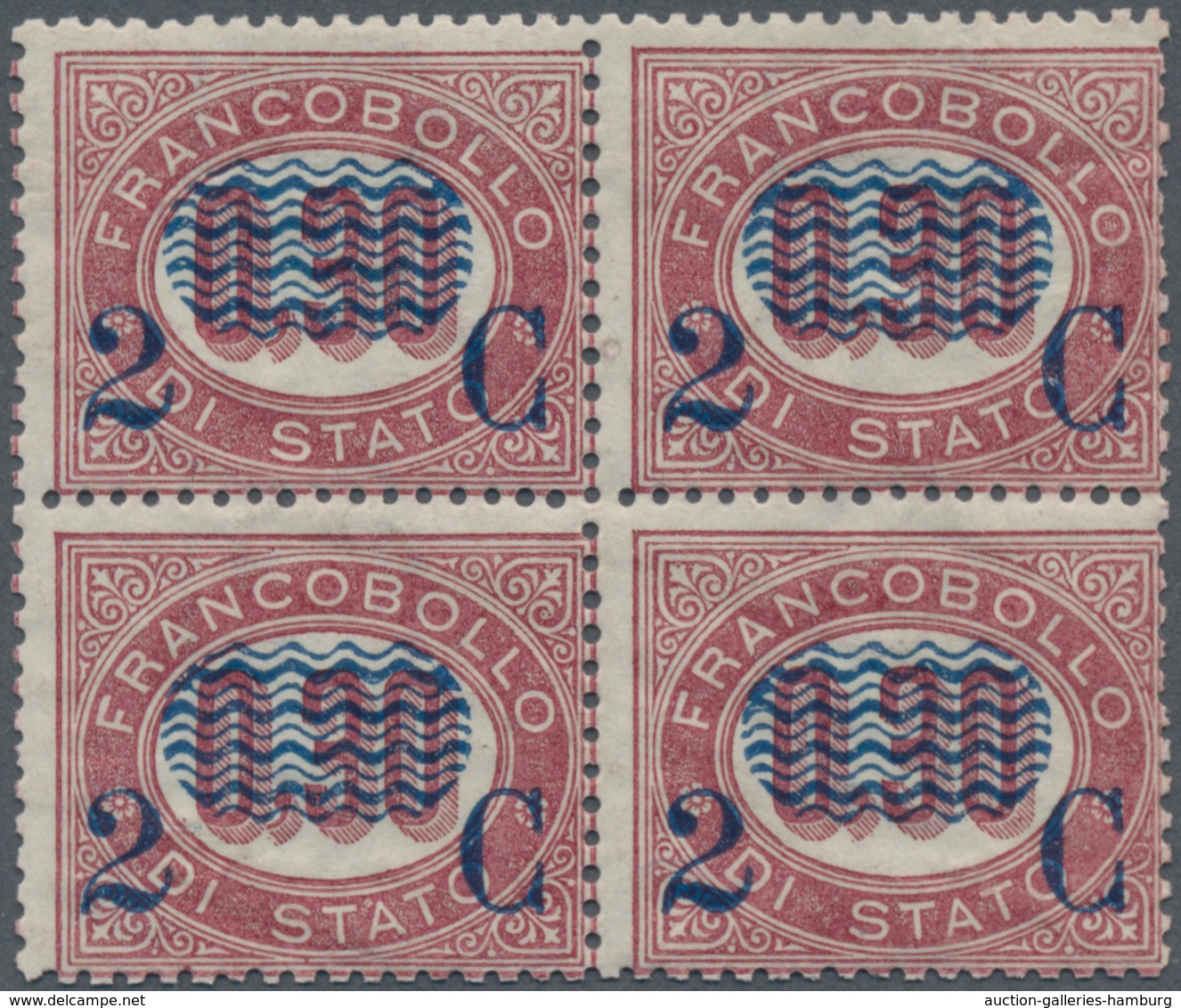 Italien: 1878, 2 C On 0,30 L Brown-lilac, Block Of 4, Fresh Color, VF Mint Never Hinged Condition. C - Nuevos